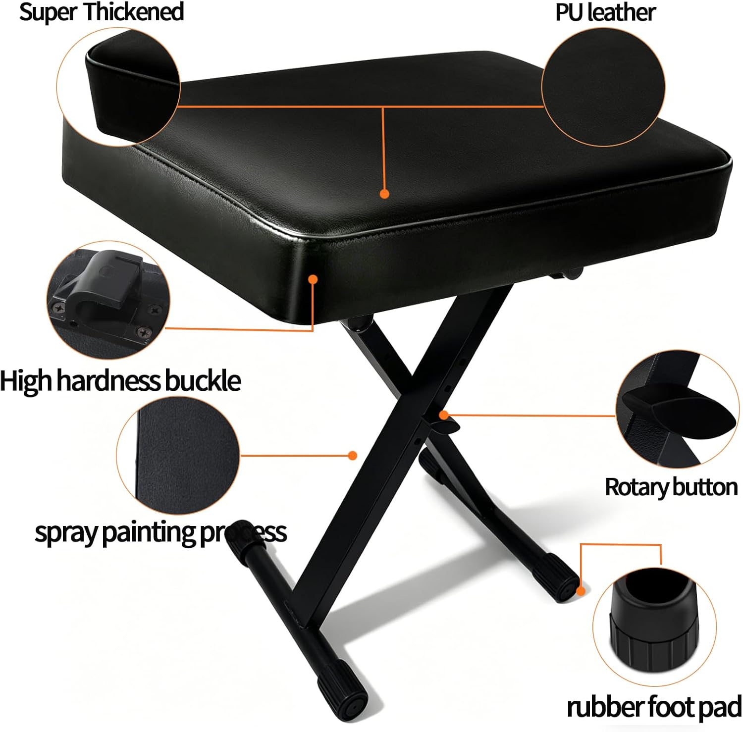 Keyboard Bench X-Style Height Adjustable 16-20in Padded Cushion Piano Stool Bench Keyboard Chair for Keyboards Piano. (Thin Version) - Image 3