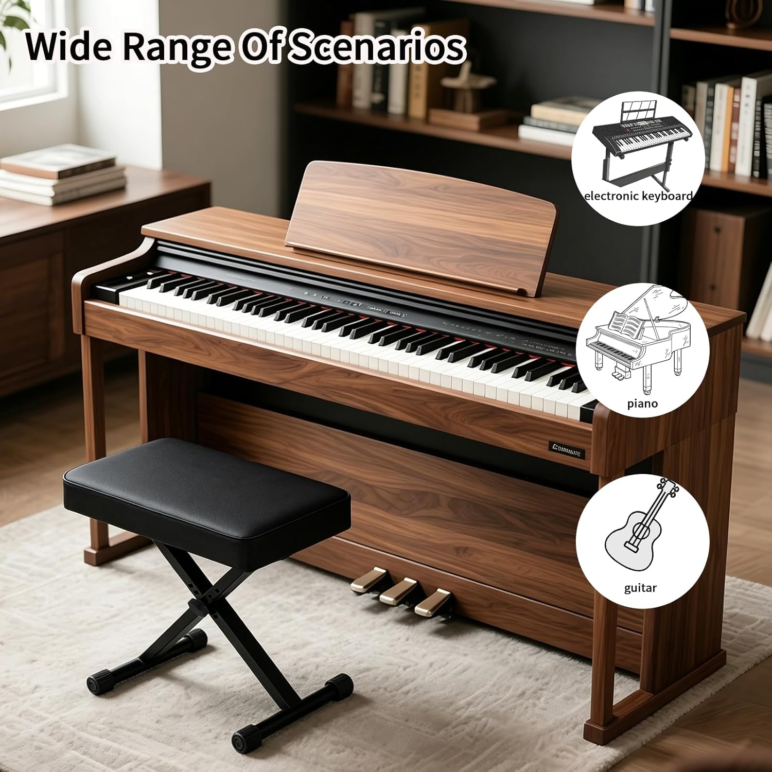 Keyboard Bench X-Style Height Adjustable 16-20in Padded Cushion Piano Stool Bench Keyboard Chair for Keyboards Piano. (Thin Version) - Image 4