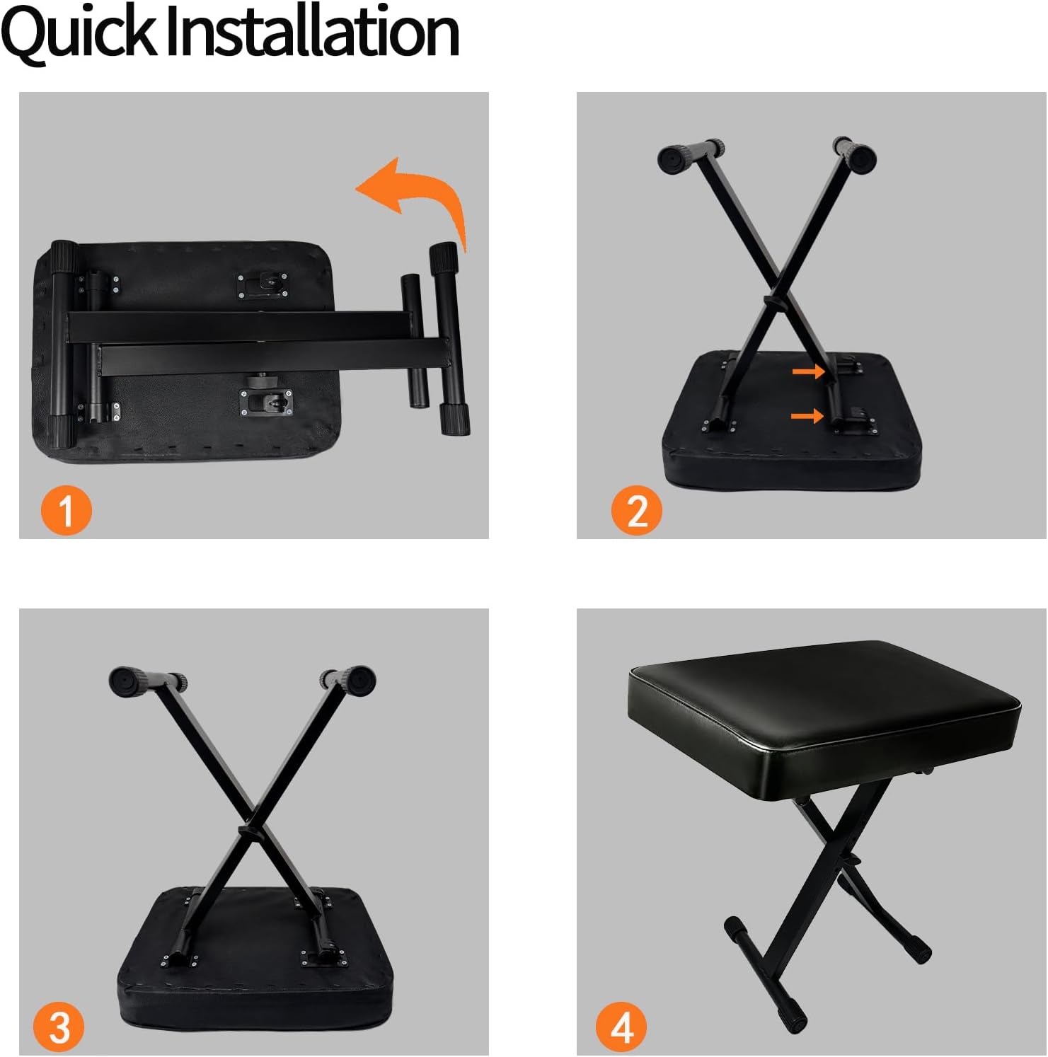Keyboard Bench X-Style Height Adjustable 16-20in Padded Cushion Piano Stool Bench Keyboard Chair for Keyboards Piano. (Thin Version) - Image 6