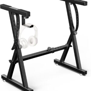 GLEAM Keyboard Stand and Bench Set, Double X Style Digital Piano Stand Height from 19" to 38", Heavy Density Foam Padded Stool from 14" to 18" Black