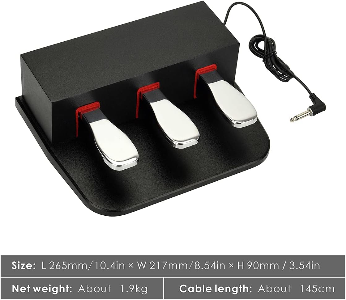 Universal Triple Sustain Pedal Unit for Digital Piano & MIDI Keyboards, 3-in-1 Full Sustain Function Pedal Board with 1/4" (6.35mm) Plug & Polarity Switch - Image 4