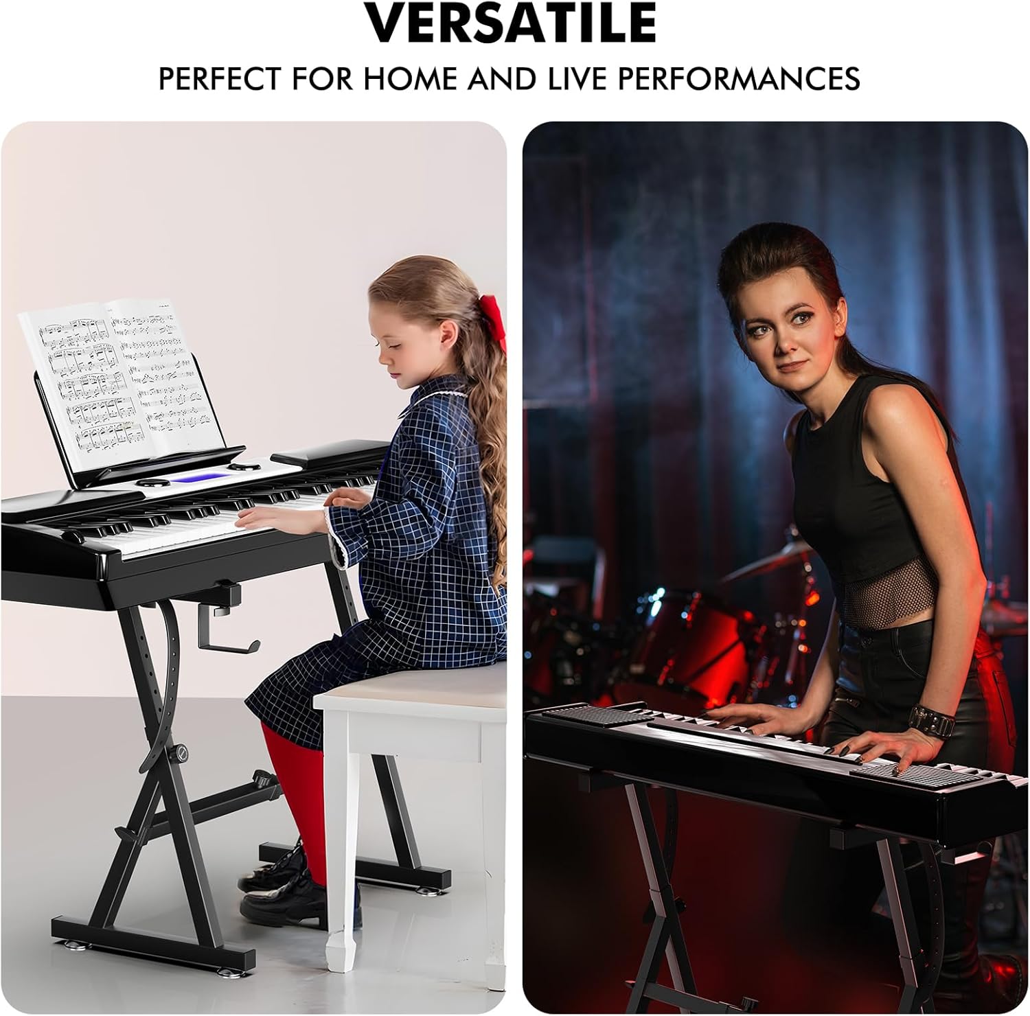 GLEAM Keyboard Stand, Iron Z-Designed Digital Piano Stand, Heavy Duty, Foam Padded Arms, Fits 54-88 Key Electric Pianos, DJ, Turntables, Synths and Midi Keyboards, Black - Image 6