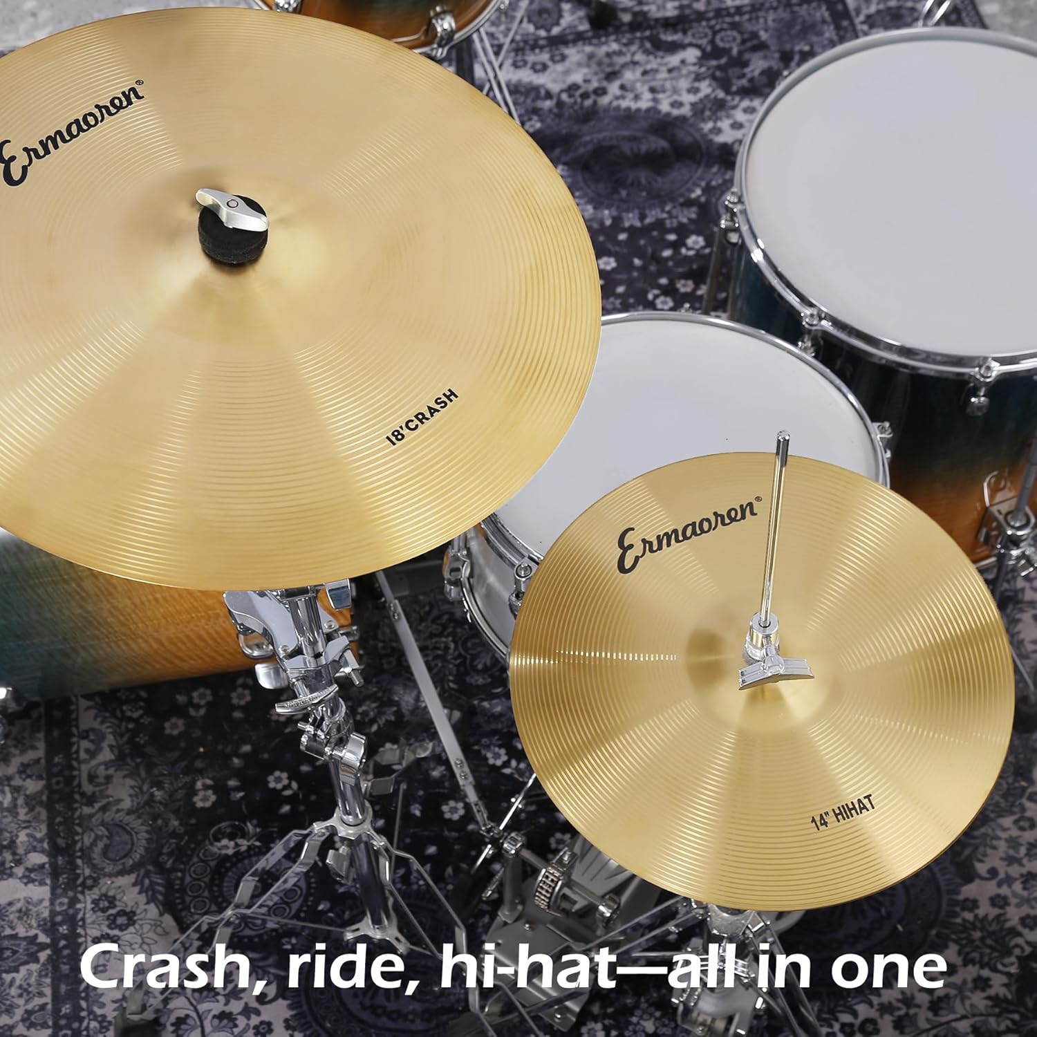 Cymbal Pack, 5 Pieces Drum Cymbals Set,14" Hi Hat Cymbals, 16" Crash and 18" Crash Cymbals, 20" Ride Cymbals for Drums Set - Image 5