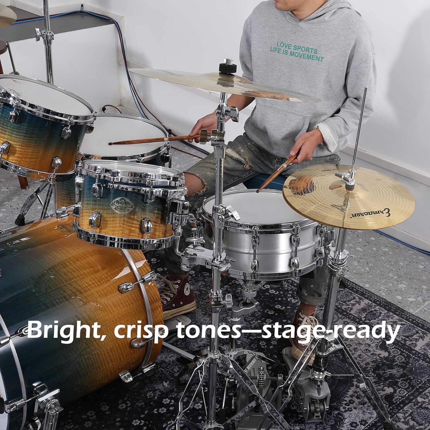 Cymbal Pack, 5 Pieces Drum Cymbals Set,14" Hi Hat Cymbals, 16" Crash and 18" Crash Cymbals, 20" Ride Cymbals for Drums Set - Image 8